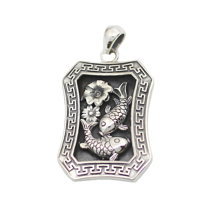 Real Solid 925 Sterling Silver Pendants Animals Koi Carp Fish Flowers Fashion Lucky Jewelry