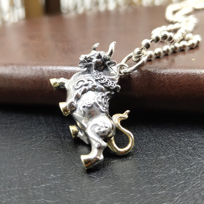 Real Solid 925 Sterling Silver Pendants Animals Bull Zodiac Coins Punk Lucky Jewelry