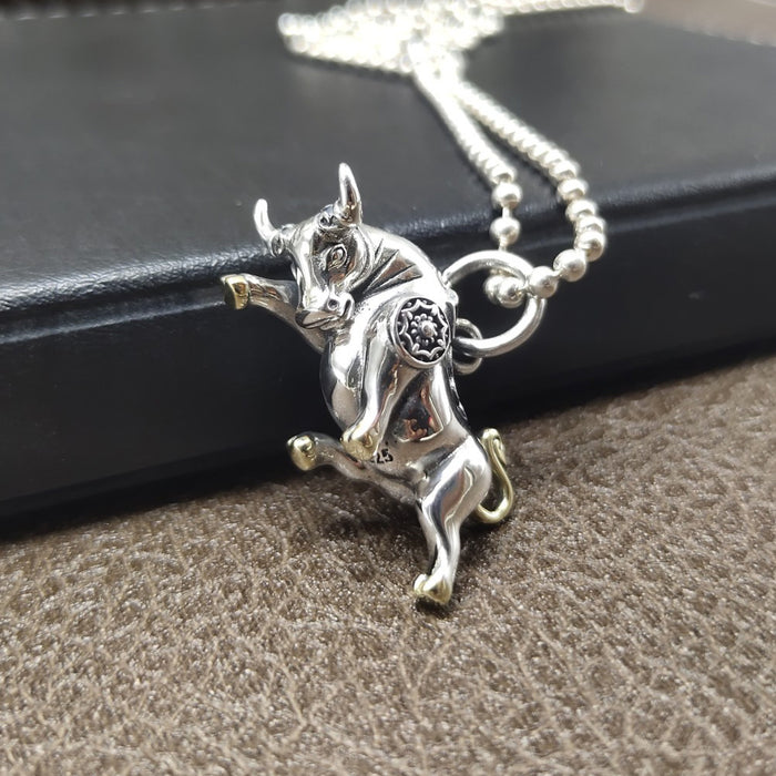 Real Solid 925 Sterling Silver Pendants Animals Bull Zodiac Fashion Punk Jewelry