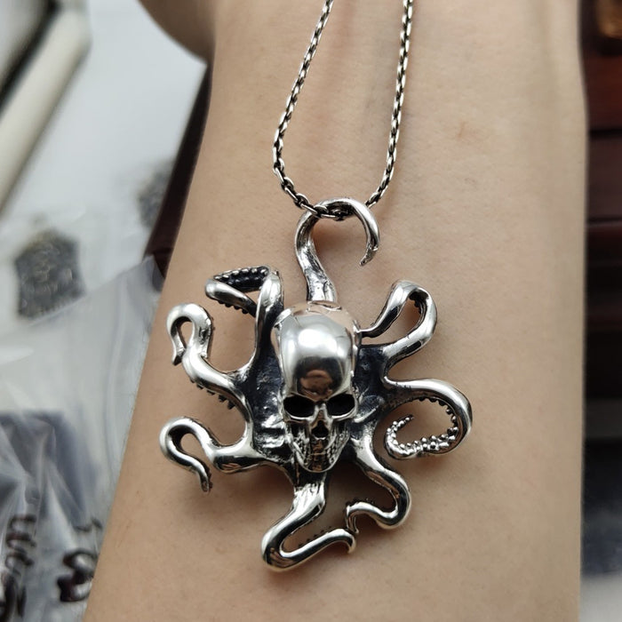 Real Solid 925 Sterling Silver Pendants Octopus Skeletons Skulls Punk Hip Hop Jewelry