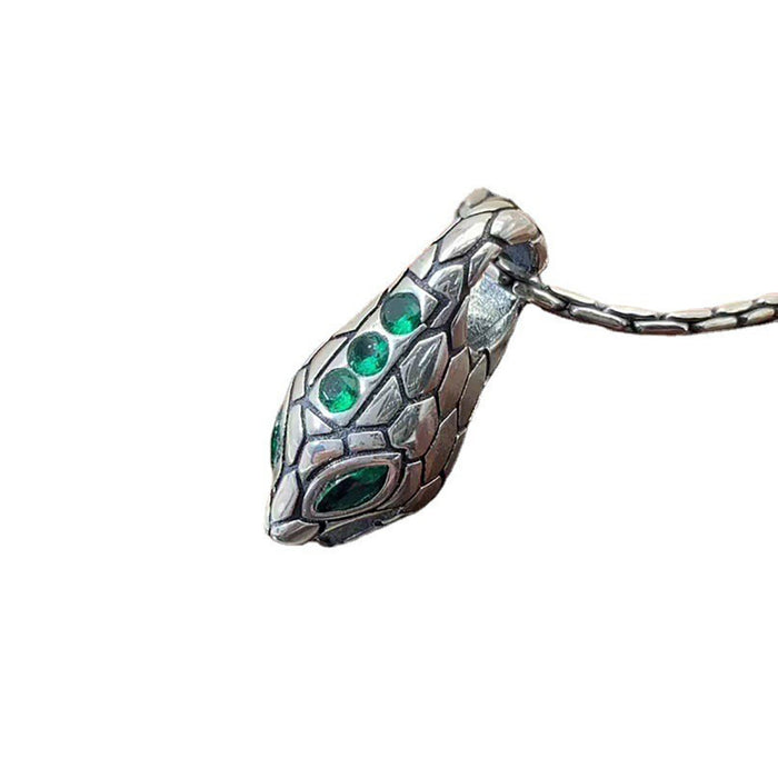 Real Solid 925 Sterling Silver Pendants Green Diamond Animals Snake Fashion Punk Jewelry