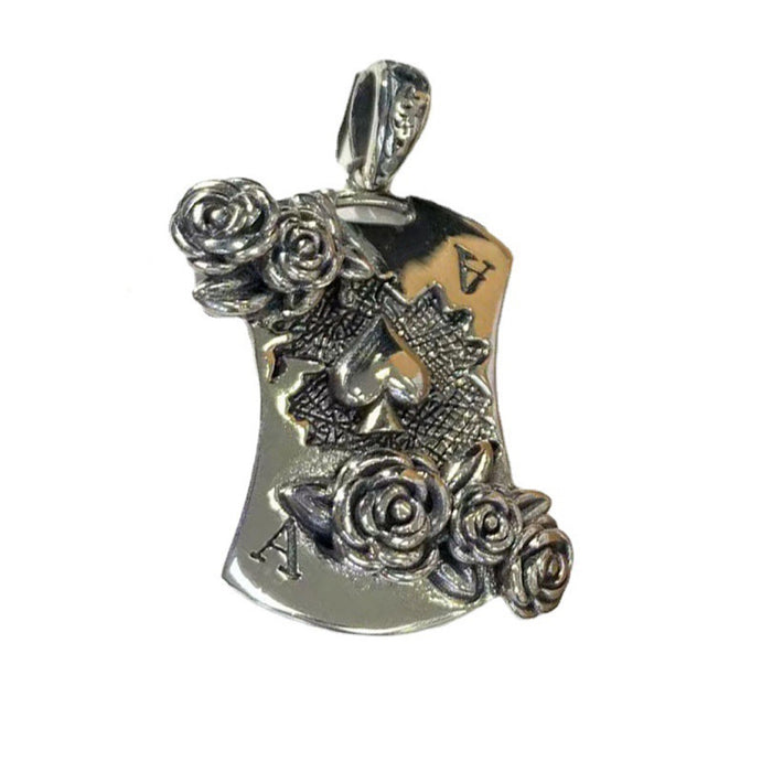 Real Solid 925 Sterling Silver Pendants Rose Flowers Loving Heart Fashion Punk Jewelry