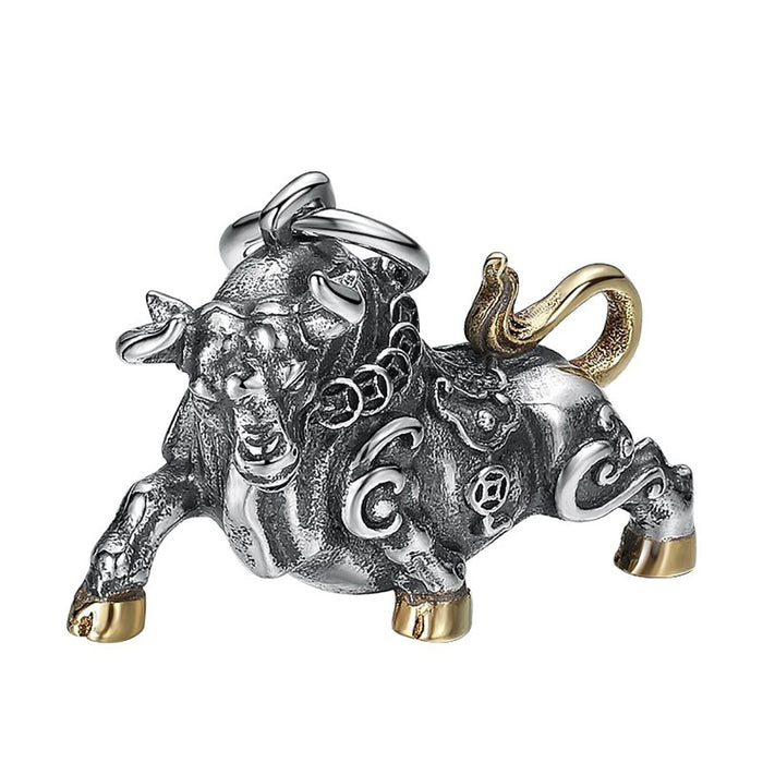 Real Solid 925 Sterling Silver Pendants Animals Bull Zodiac Taurus Coins Gothic Punk Jewelry