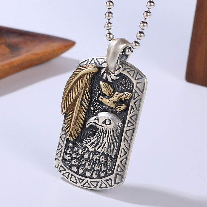 Real Solid 925 Sterling Silver Pendants Animal Eagle Bird Dog Tags Punk Jewelry
