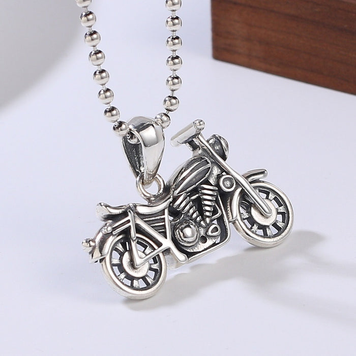 Real Solid 925 Sterling Silver Retro Pendants Motorcycle Vehicles Gothic Punk Jewelry