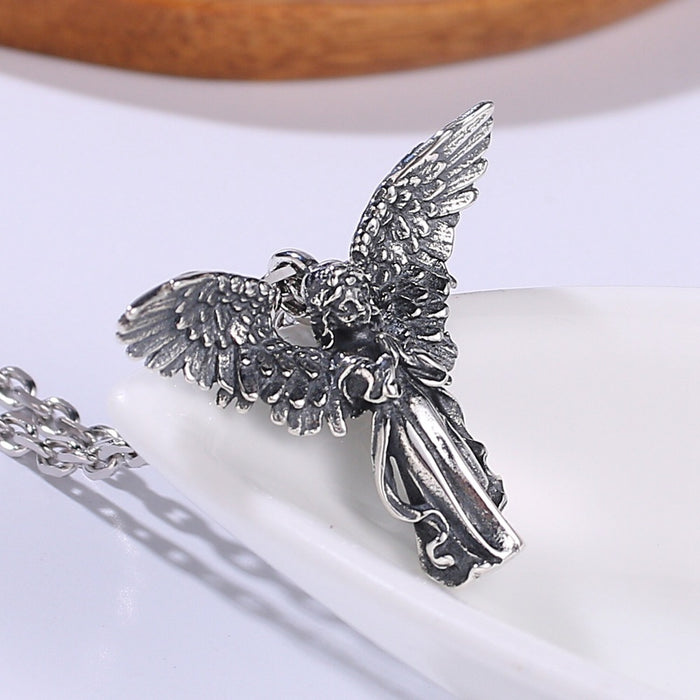 Real Solid 925 Sterling Silver Pendants Angel Wings Cupid Angels Fashion Punk Jewelry
