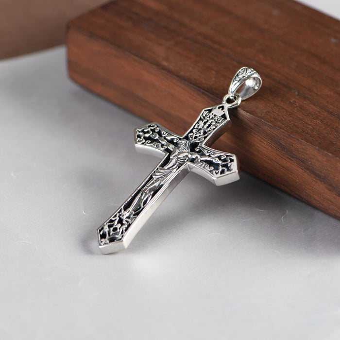 Real Solid 925 Sterling Silver Pendants Cross Jesus Christian Punk Jewelry