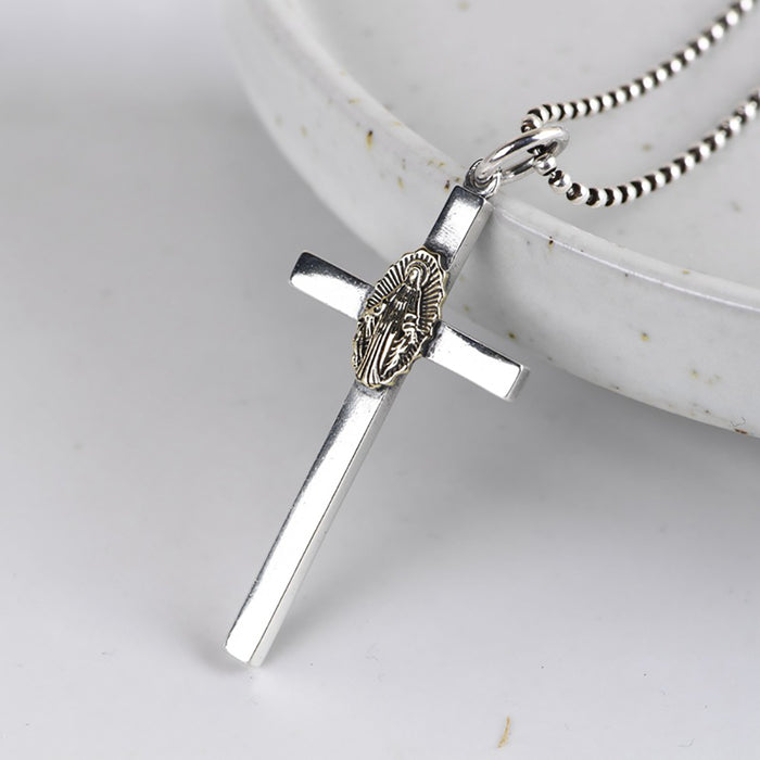 Real Solid 925 Sterling Silver Pendants Cross Virgin Mary Fashion Punk Jewelry