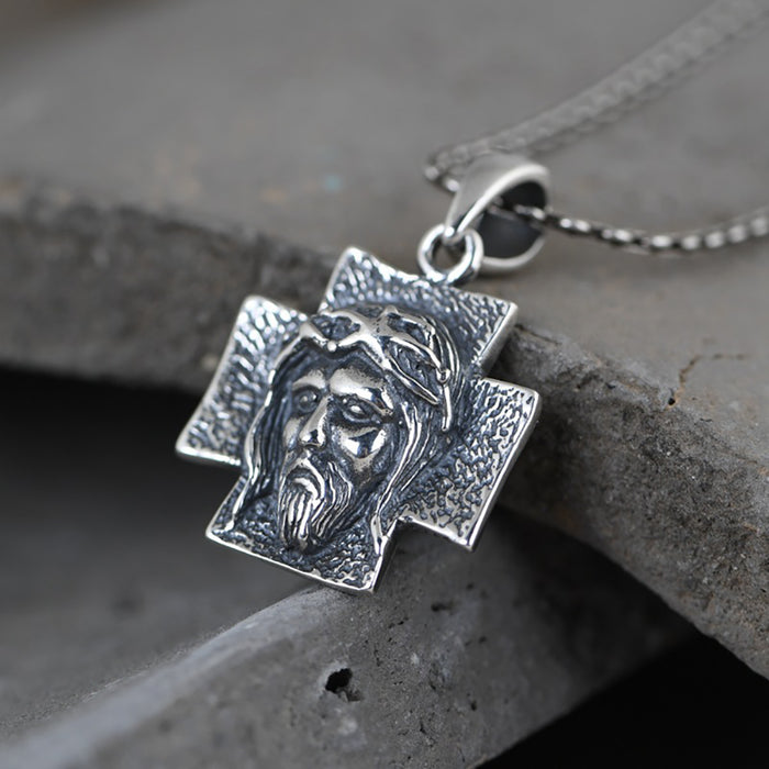 Real Solid 925 Sterling Silver Pendants Cross Men Image Fashion Punk Jewelry