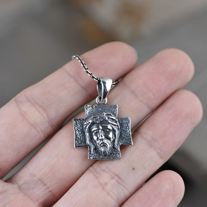 Real Solid 925 Sterling Silver Pendants Cross Men Image Fashion Punk Jewelry