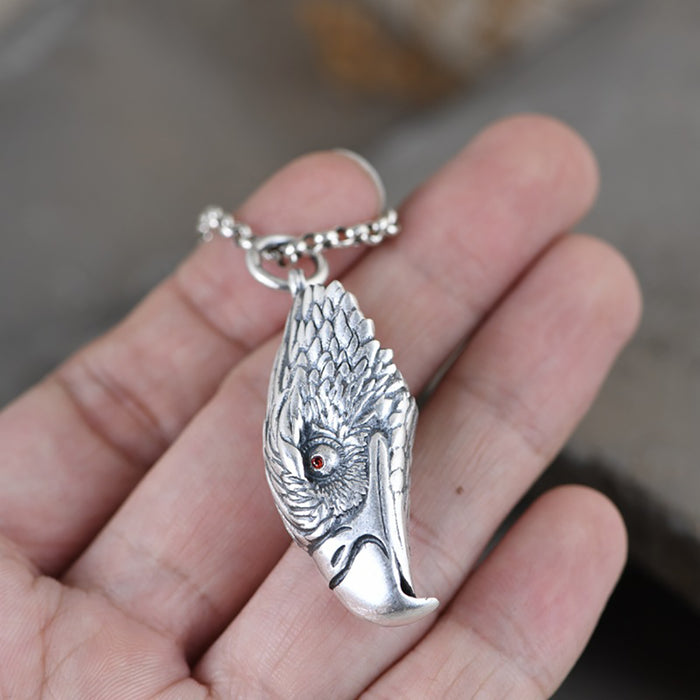 Real Solid 999 Sterling Silver Pendants Animals Eagle Head Fashion Punk Jewelry