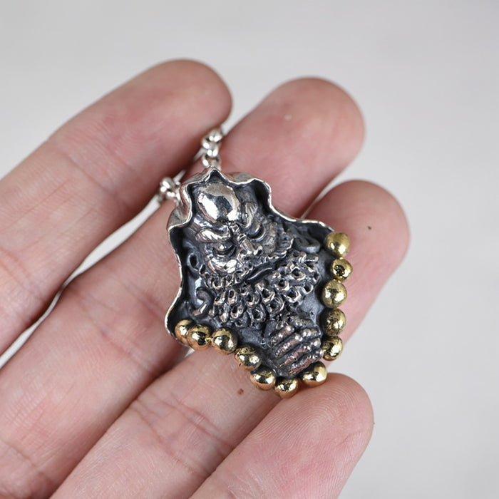 Real Solid 925 Sterling Silver Pendants Bodhidharma Buddha Retro Punk Jewelry