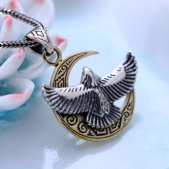 Real Solid 925 Sterling Silver Pendants Animals Eagle Moon Fashion Punk Jewelry