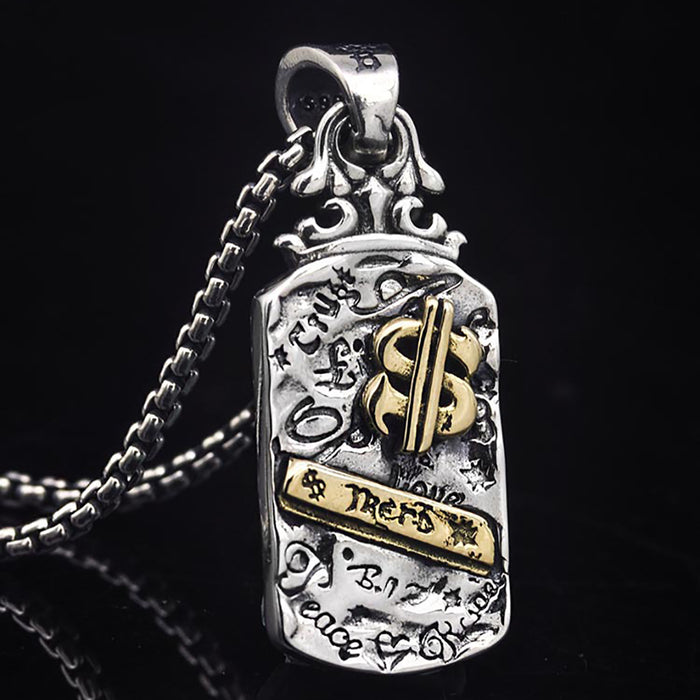 Real Solid 925 Sterling Silver Pendants Dollar Sign Love Punk Hip Hop Jewelry