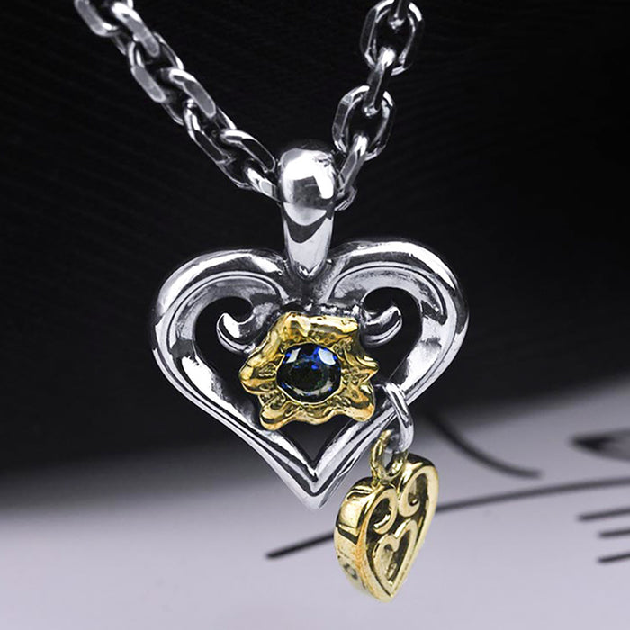Real Solid 925 Sterling Silver Pendants Loving Heart Cubic Zirconia Fashion Punk Jewelry
