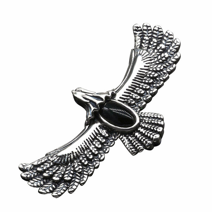 Real Solid 925 Sterling Silver Pendants Gemstone Animals Eagle Spreads its Wings Punk Jewelry