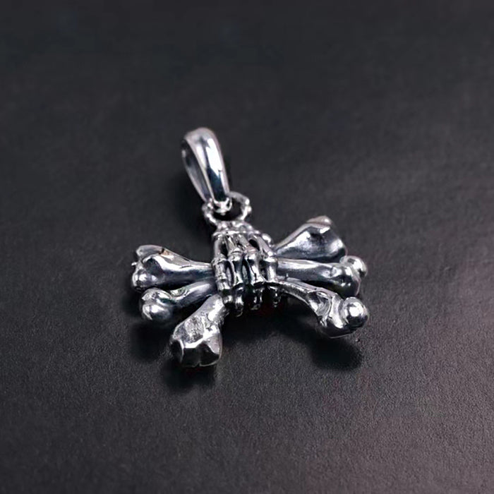 Real Solid 925 Sterling Silver Pendants Hand Skeleton Bone Hip Hop Punk Jewelry