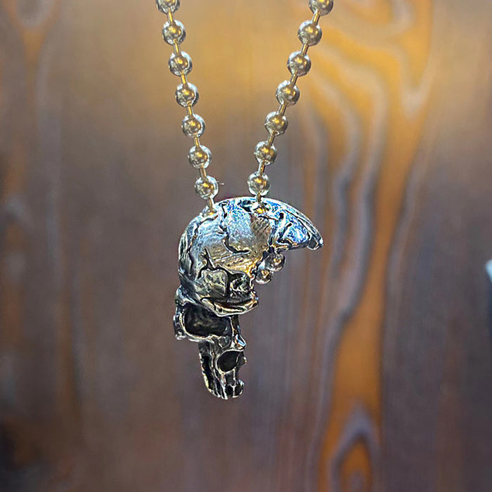 Real Solid 925 Sterling Silver Pendants Half Skeleton Skull Hip Hop Punk Jewelry