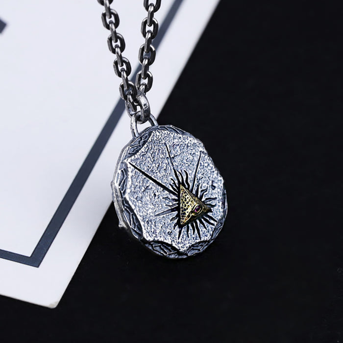 Real Solid 925 Sterling Silver Pendants Horus Eye Round Fashion Punk Jewelry