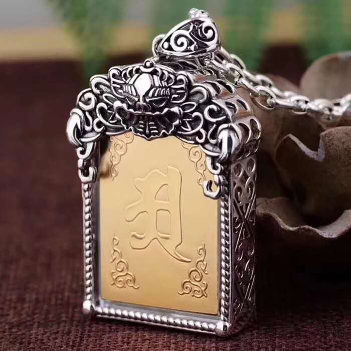 Real Solid 925 Sterling Silver Pendants Ghau Prayer Box Protection Fashion Punk Jewelry