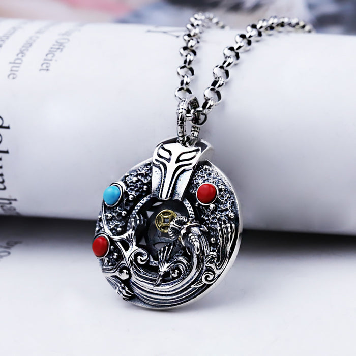 Real Solid 925 Sterling Silver Pendants Blue Turquoise Animals Pixiu Coins Fashion Punk Jewelry
