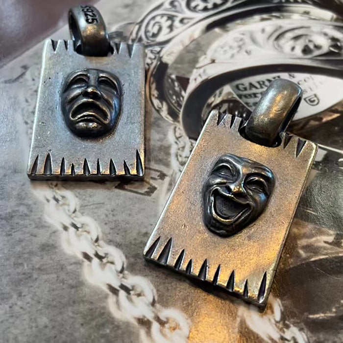 Real Solid 925 Sterling Silver Pendants Happy and Sad Smiling Face Crying Face Hip Hop Jewelry