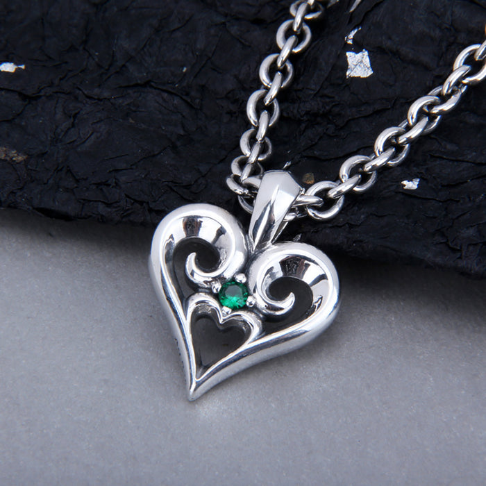 Real Solid 925 Sterling Silver Pendants CZ Inlay Loving Heart Fashion Beautiful Punk Jewelry