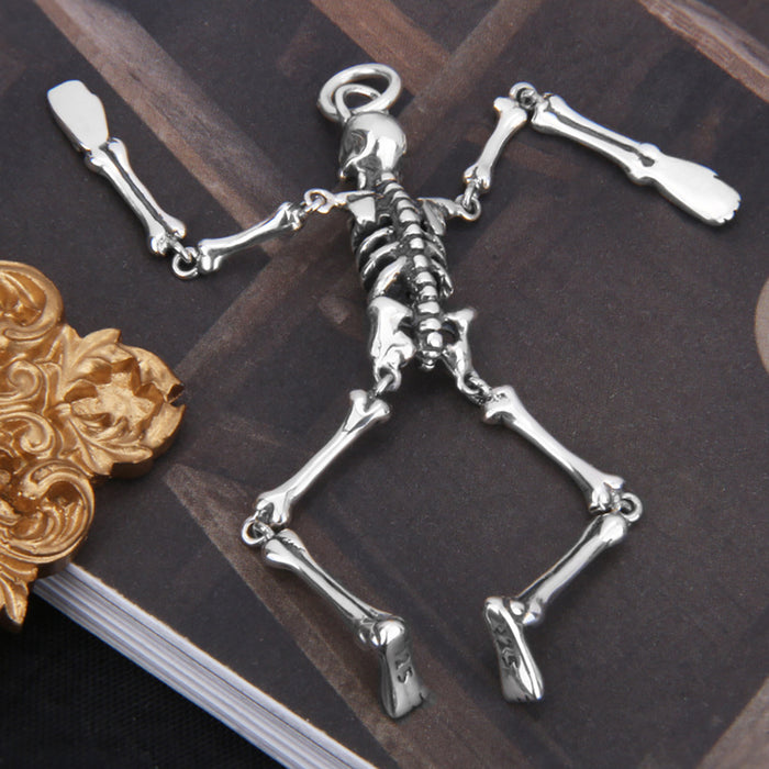 Real Solid 925 Sterling Silver Pendants Human Skeleton Gothic Punk Jewelry Limbs Active