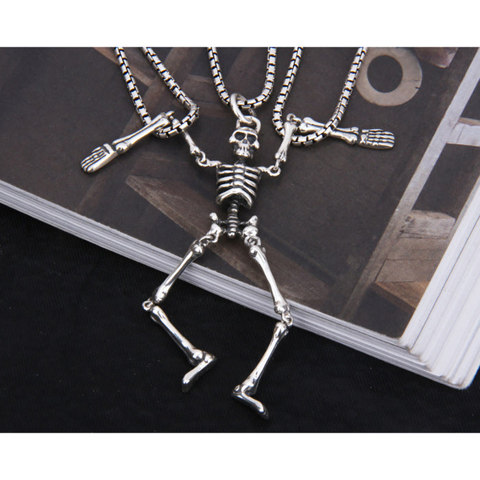 Real Solid 925 Sterling Silver Pendants Human Skeleton Gothic Punk Jewelry Limbs Active