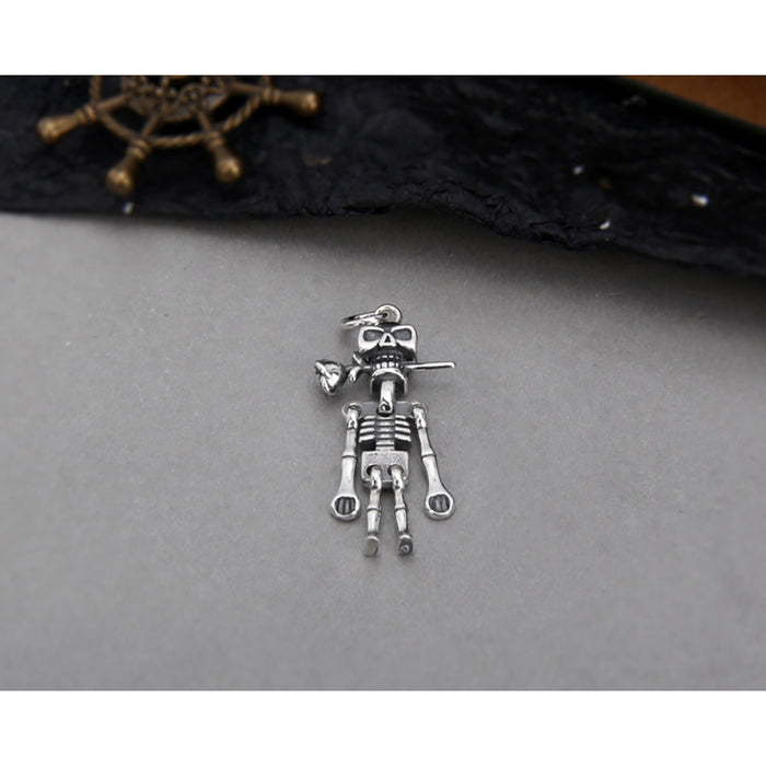 Real Solid 925 Sterling Silver Pendants Skeleton Rose Flower Gothic Punk Jewelry