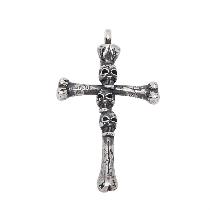 Real Solid 925 Sterling Silver Pendants Three Skulls Cross Gothic Punk Jewelry