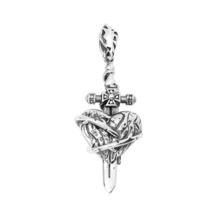 Real Solid 925 Sterling Silver Pendants Loving Heart Cross Sword Punk Jewelry