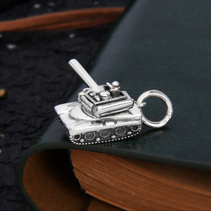Real Solid 925 Sterling Silver Pendants Tank Military Vehicles Gothic Punk Jewelry Gun Can Rotate