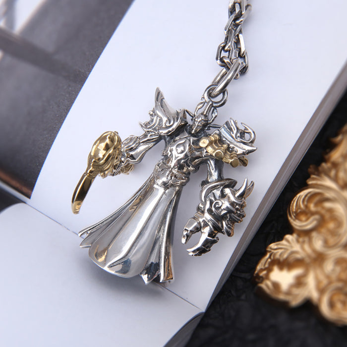 Real Solid 925 Sterling Silver Pendants Taoist Master Sword Protection Punk Jewelry