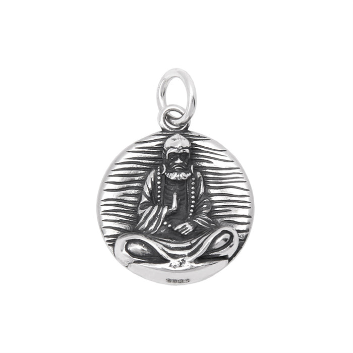 Real Solid 925 Sterling Silver Pendants Buddha Religions Protection Round Punk Jewelry