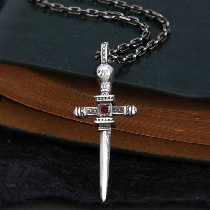 Real Solid 925 Sterling Silver Pendants CZ Inlay Skull Sword Cross Gothic Punk Jewelry