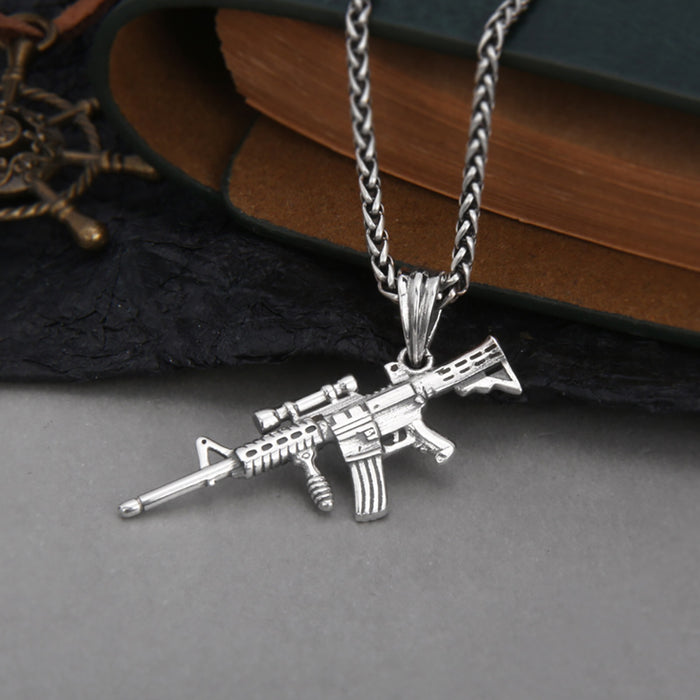 Real Solid 925 Sterling Silver Pendants Gun M4A1 Automatic Rifle Frag Grenade Punk Jewelry