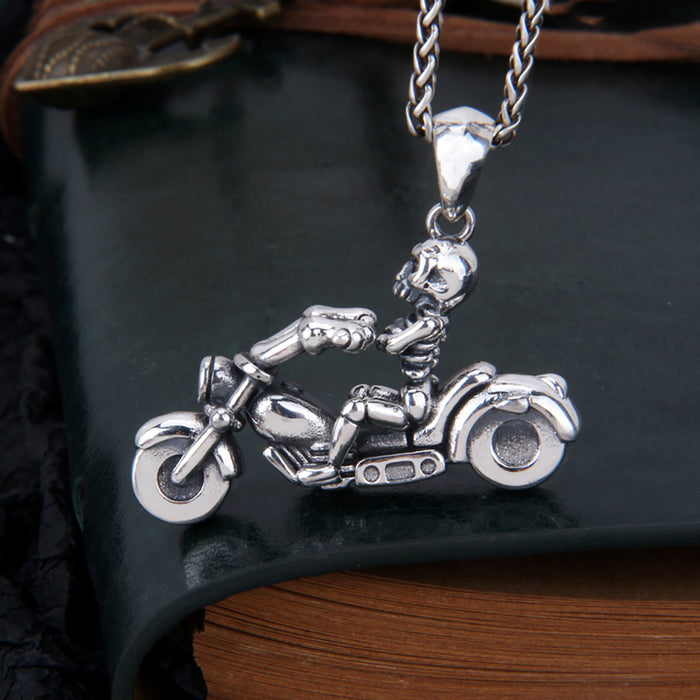 Real Solid 925 Sterling Silver Pendants Motorcycle Vehicles Skeleton Gothic Punk Jewelry