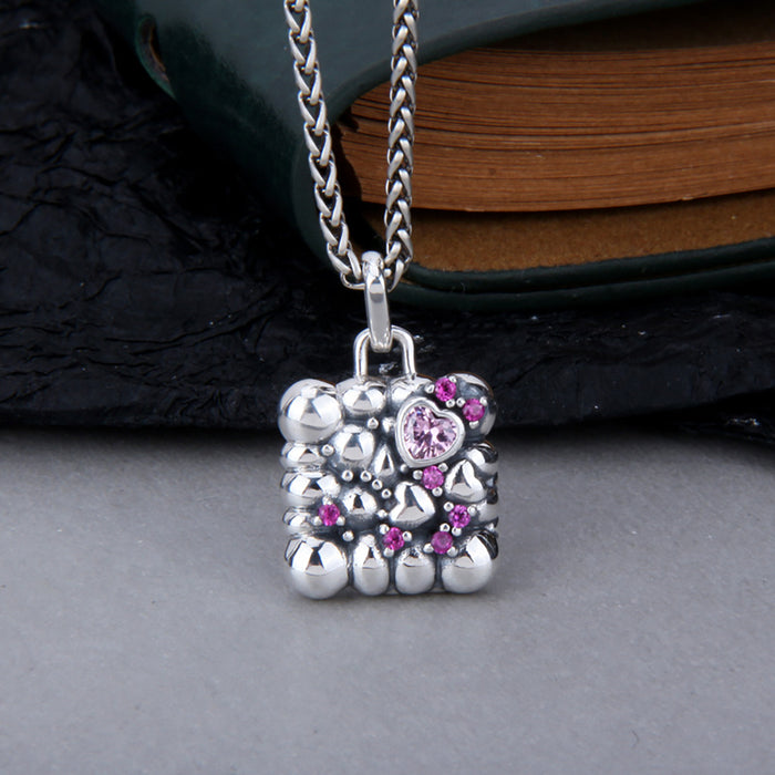 Real Solid 925 Sterling Silver Pendants Cubic Zirconiav Inlay Loving Heart Fashion Punk Jewelry