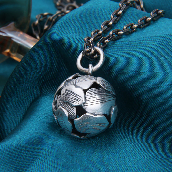 Real Solid 990 Fine Silver Pendants Hollow out Round Ball Fashion Punk Jewelry