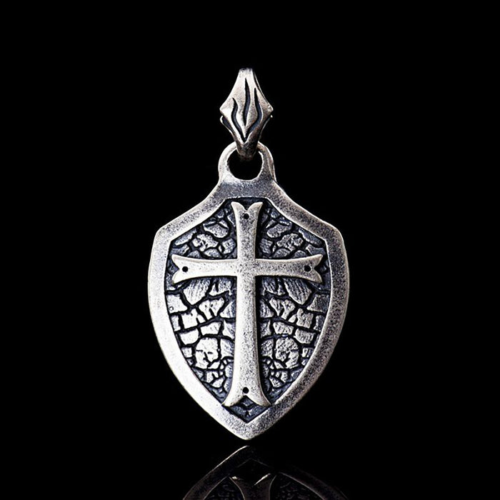 Real Solid 925 Sterling Silver Pendants Shield Cross Fashion Gothic Punk Jewelry