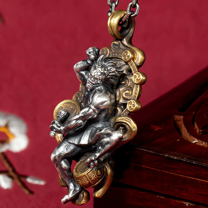 Real Solid 999 Fine Silver Pendants Religious Taoist Thunder God Protection Jewelry