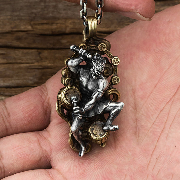 Real Solid 999 Fine Silver Pendants Religious Taoist Thunder God Protection Jewelry