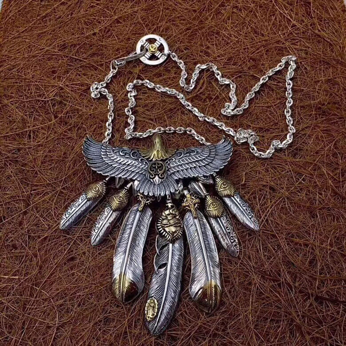 Real Solid 925 Sterling Silver Necklace Pendant Feather Tassel Animals Eagle God Eyes Punk Hip Hop Jewelry 22"-30"