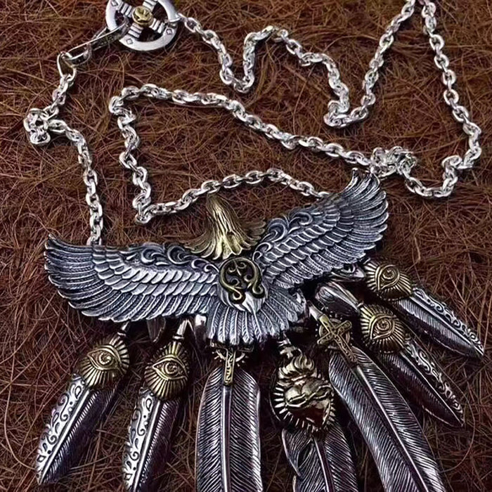 Real Solid 925 Sterling Silver Necklace Pendant Feather Tassel Animals Eagle God Eyes Punk Hip Hop Jewelry 22"-30"