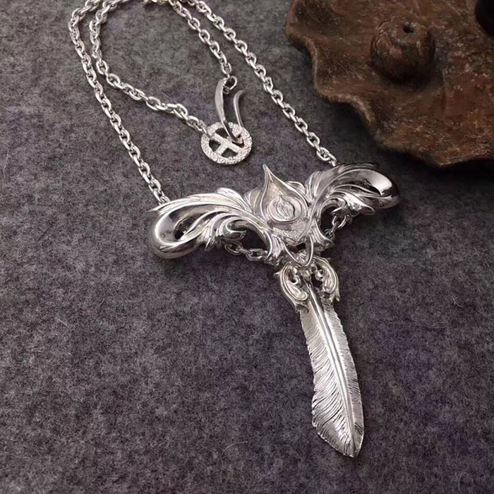 Real Solid 925 Sterling Silver Necklace Pendant Feather Cross Gothic Punk Hip Hop Jewelry 22"-30"