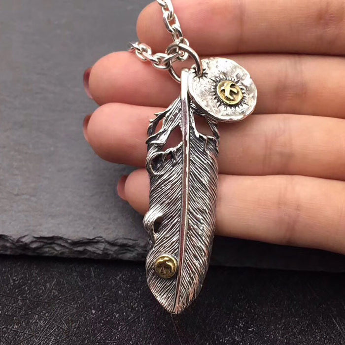 Real Solid 925 Sterling Silver Necklace Pendant Feather Animals Eagle Punk Hip Hop Jewelry 22"-30"