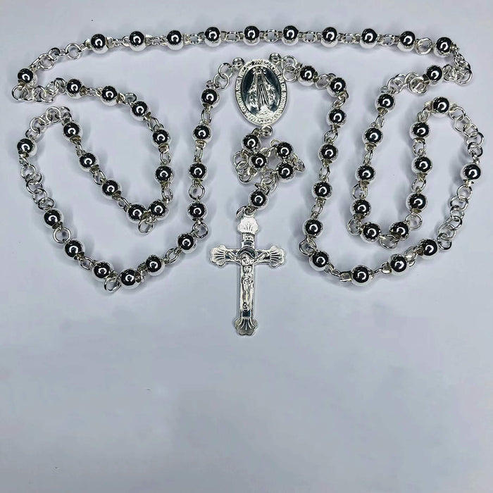Real Solid 999 Fine Silver Necklace Pendant Bead Chain Cross Virgin Mary Punk Jewelry 26"