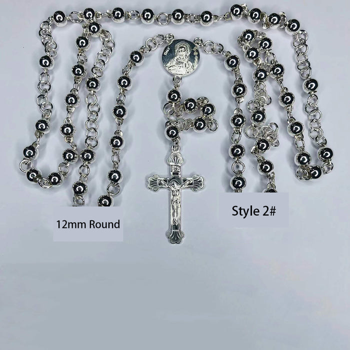 Real Solid 999 Fine Silver Necklace Pendant Bead Chain Cross Virgin Mary Punk Jewelry 26"