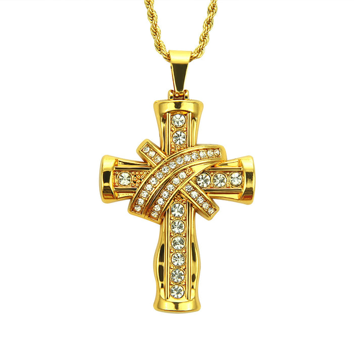 Fashion Hip Hop Diamond Necklace Pendant Jewelry Cross Twist Chain 30"